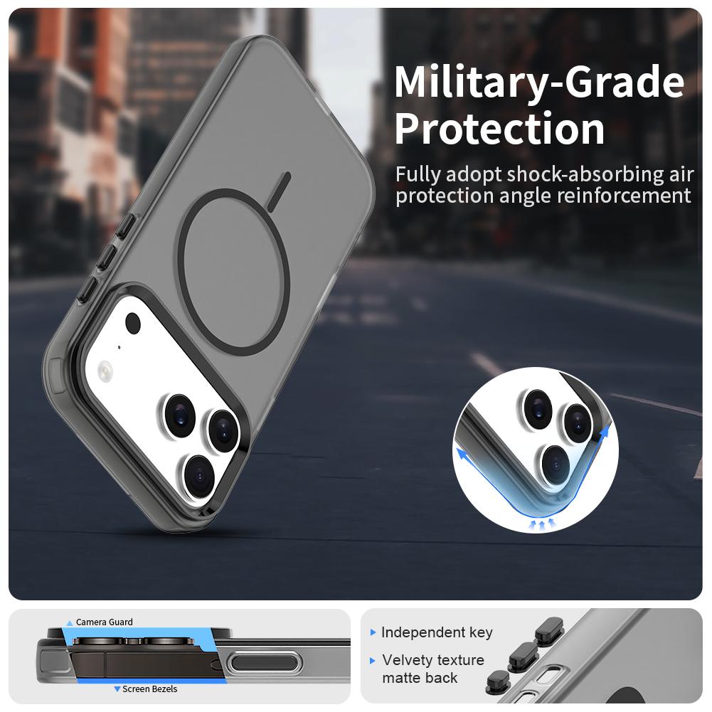 Compatible with iPhone 18 Pro Max Candy Fine Circle Magsafe PC Dual-Layer TPU Phone Case - Black