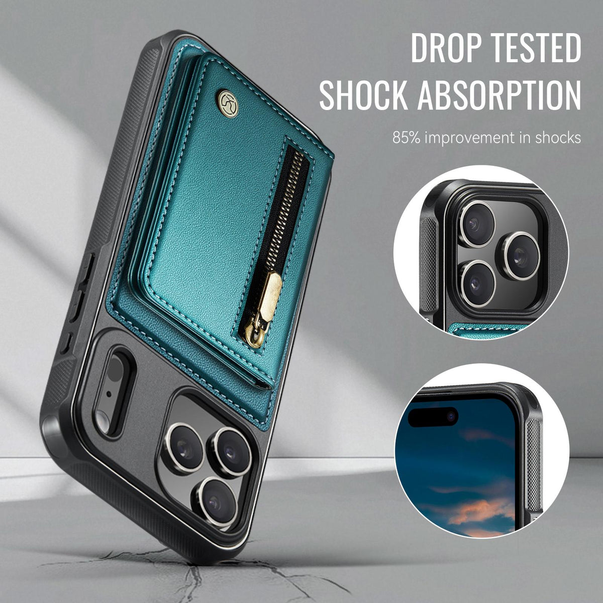 Compatible with iPhone 18 Pro Max JEEHOOD J12 Exquisite RFID MagSafe Zipper Card Bag Phone Case - Green