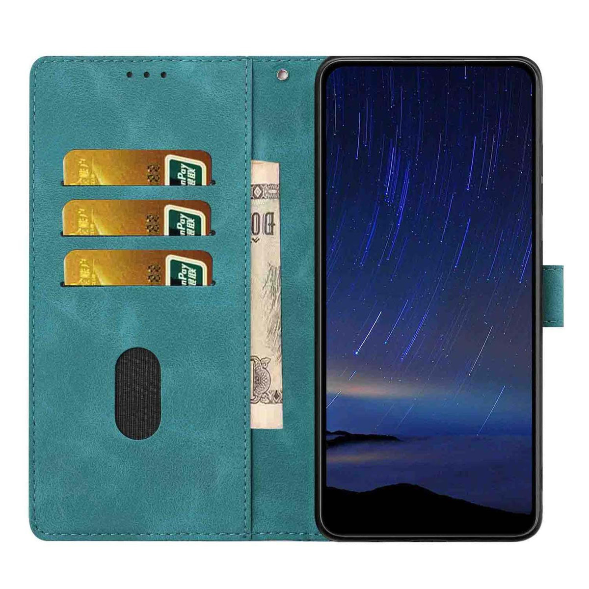 Compatible with iPhone 18 Pro Max Cherry Blossoms Embossed Leather Phone Case - Green