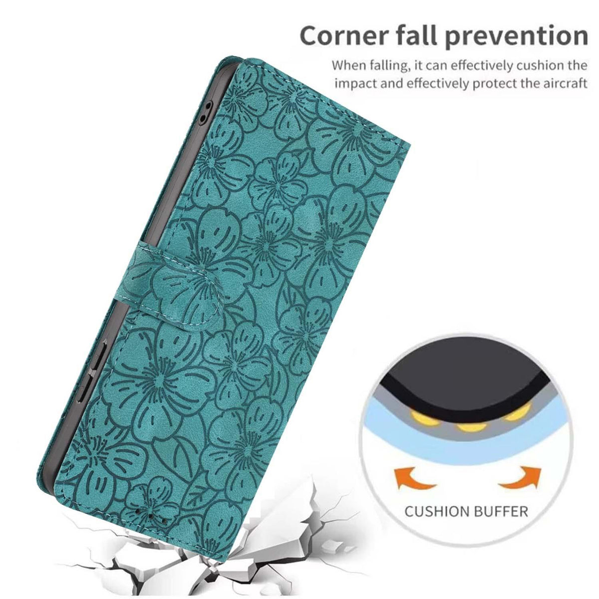 Compatible with iPhone 18 Pro Max Cherry Blossoms Embossed Leather Phone Case - Green