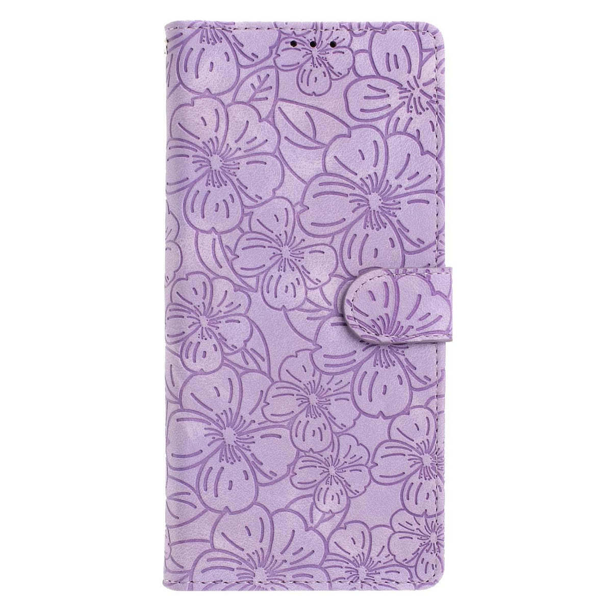 Compatible with iPhone 18 Pro Max Cherry Blossoms Embossed Leather Phone Case - Purple