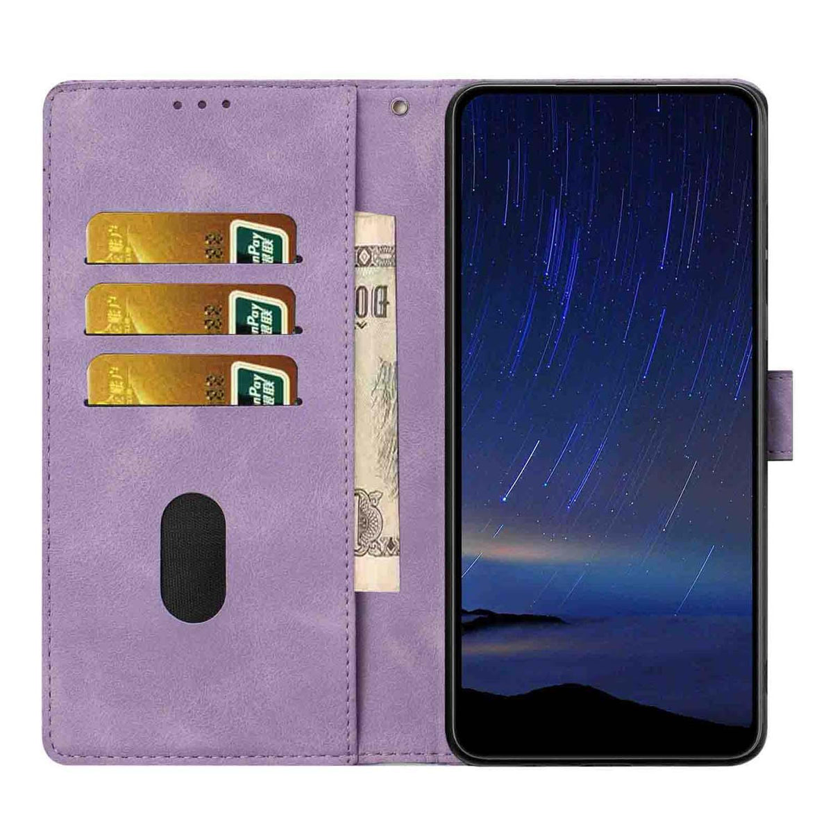 Compatible with iPhone 18 Pro Cherry Blossoms Embossed Leather Phone Case - Purple