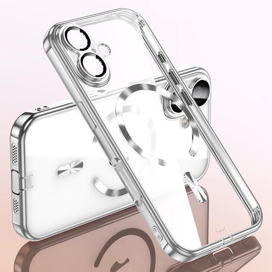 For iPhone 17 Plating Paint TPU MagSafe Phone Case with Dust Plug & Lens Film(Silver)