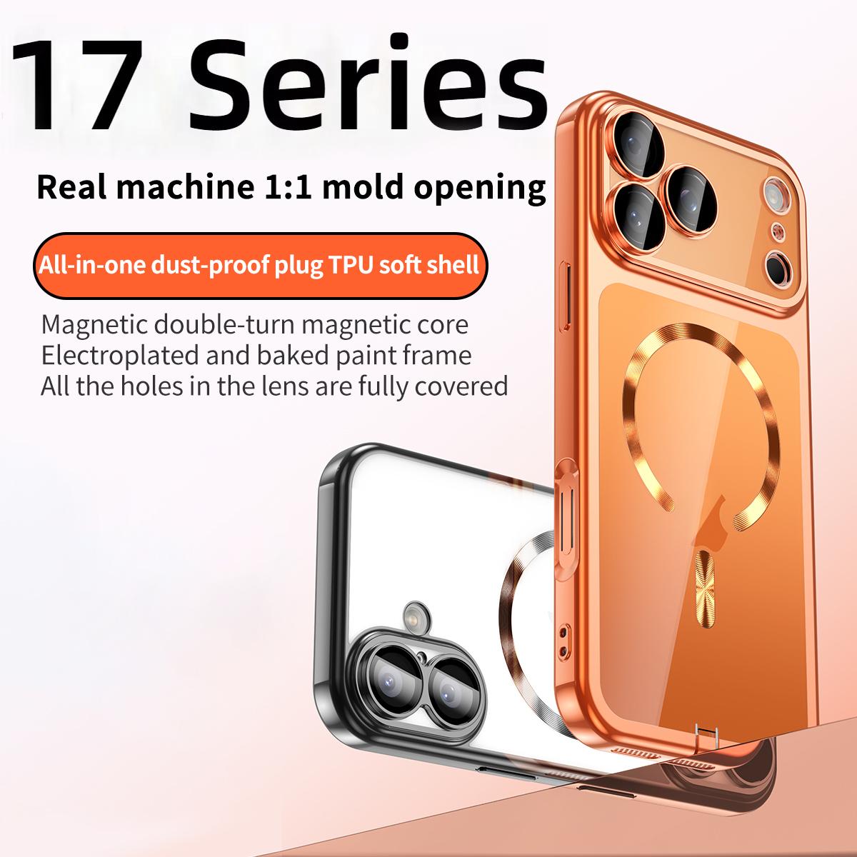 For iPhone 17 Plating Paint TPU MagSafe Phone Case with Dust Plug & Lens Film(Silver)