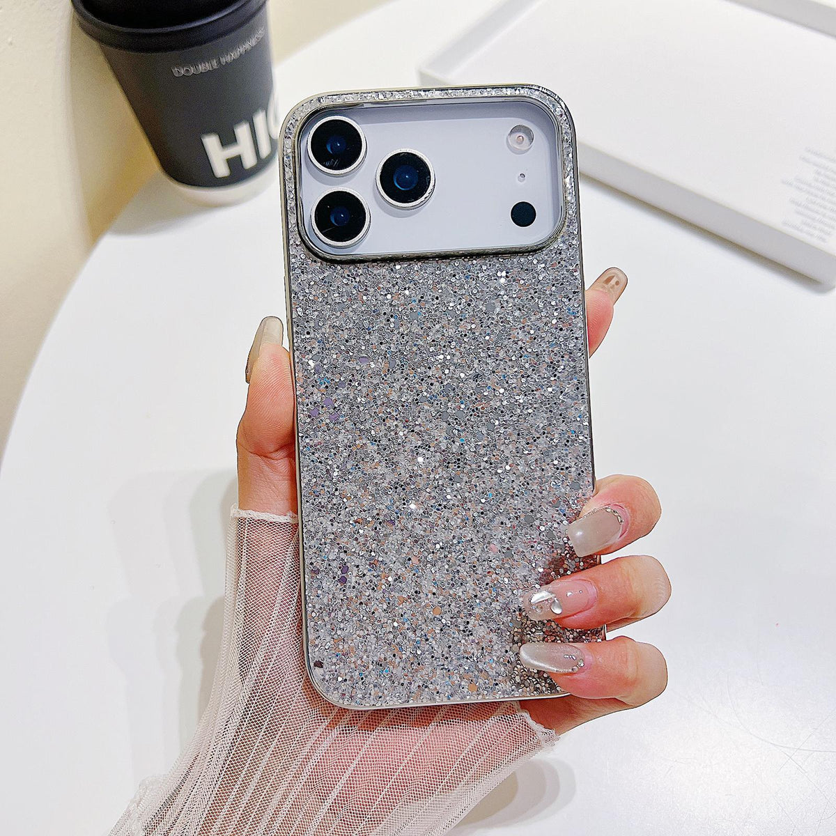 Compatible with iPhone 18 Pro Max Glitter Powder Shockproof TPU Phone Case - Silver