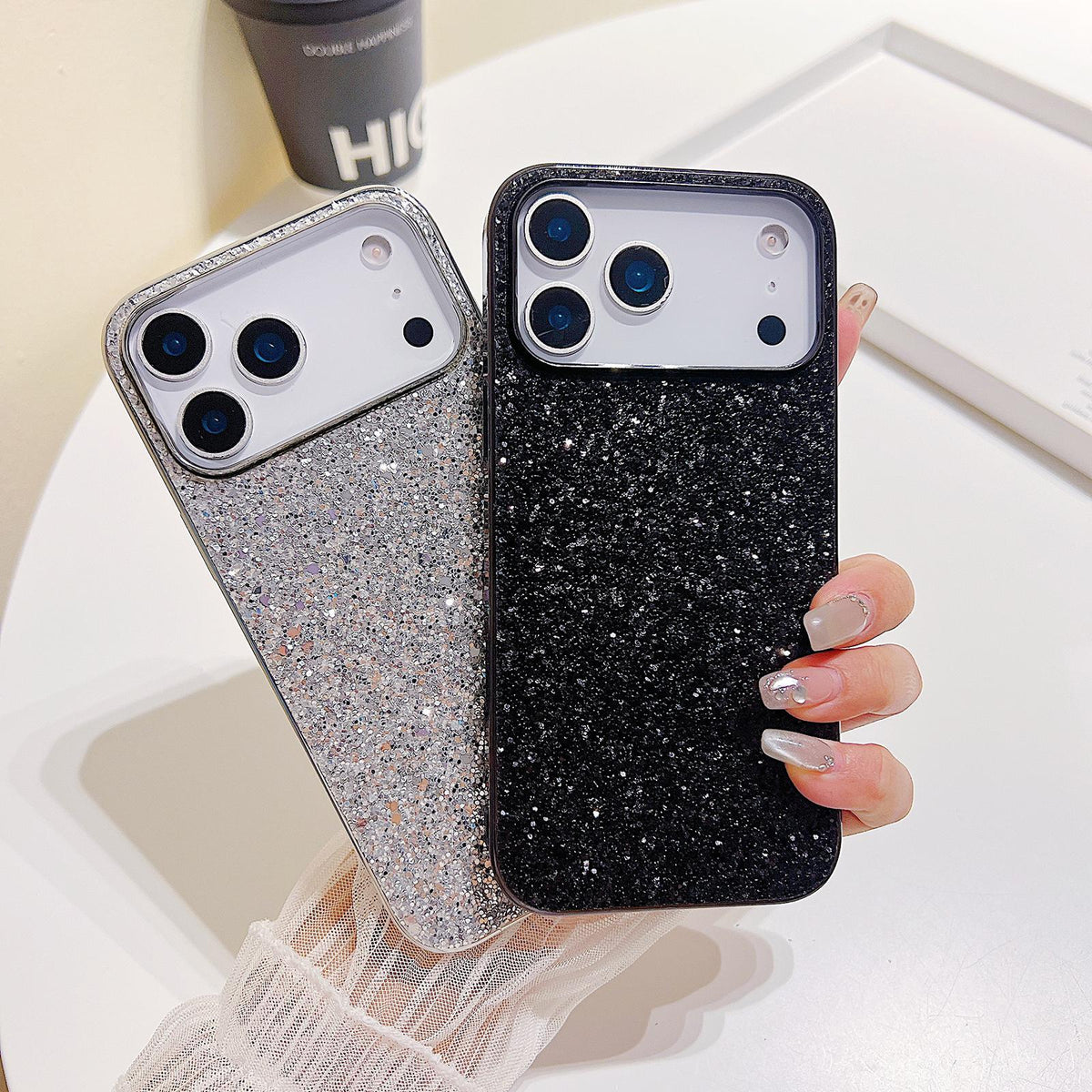 Compatible with iPhone 18 Pro Max Glitter Powder Shockproof TPU Phone Case - Black