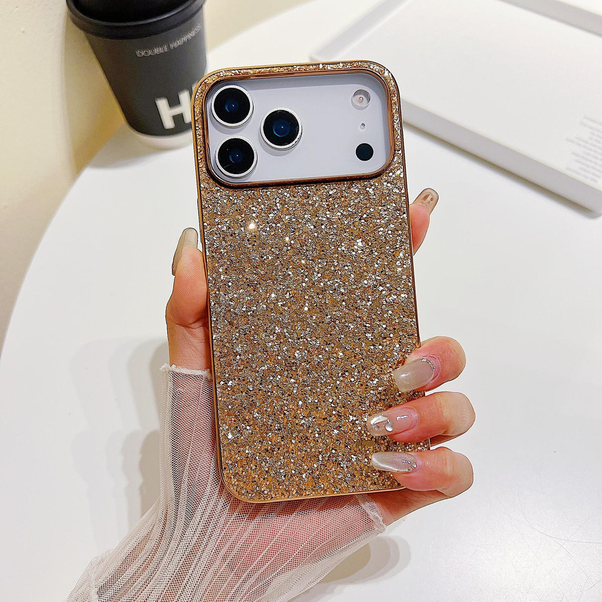 Compatible with iPhone 18 Pro Max Glitter Powder Shockproof TPU Phone Case - Desert Gold