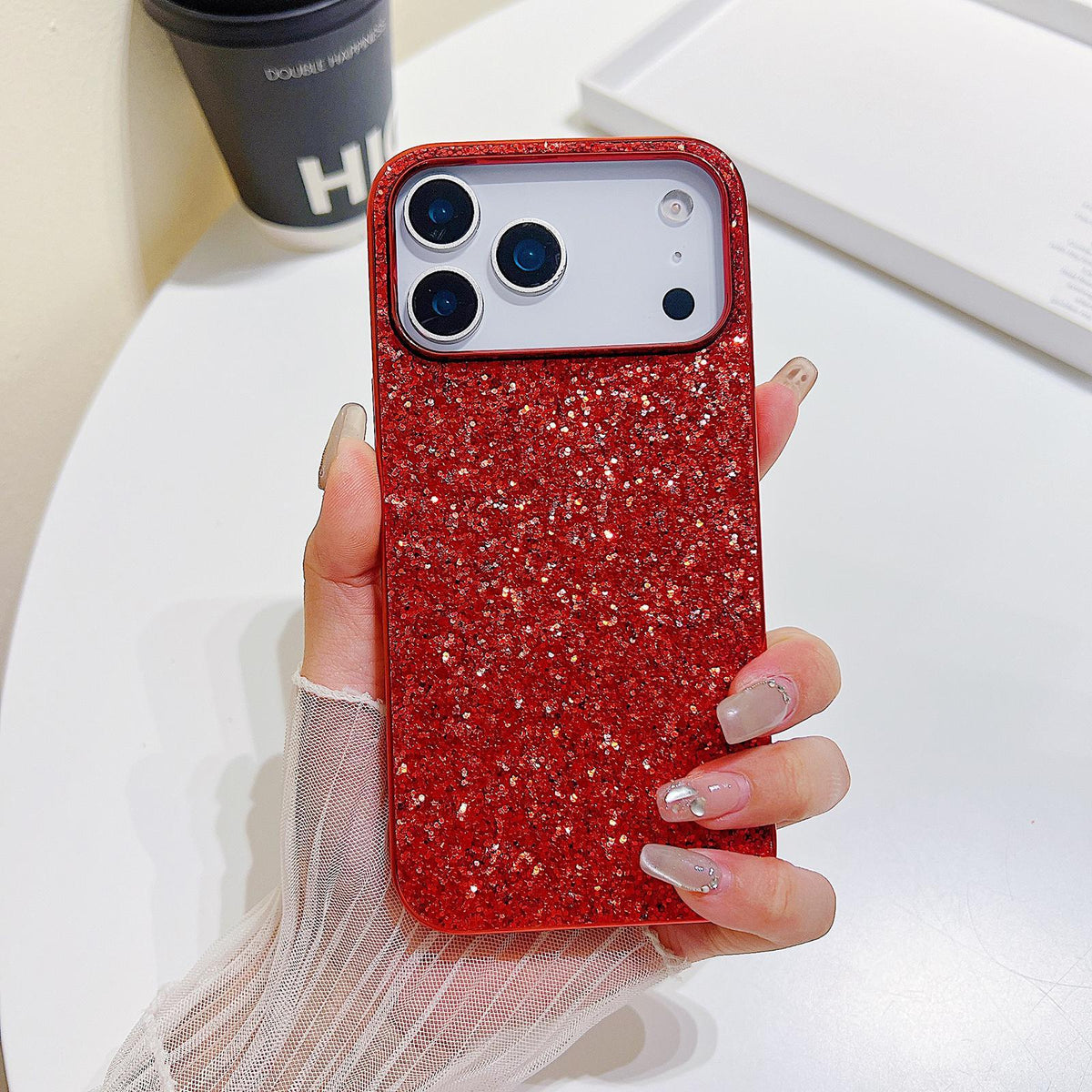 Compatible with iPhone 18 Pro Max Glitter Powder Shockproof TPU Phone Case - Red