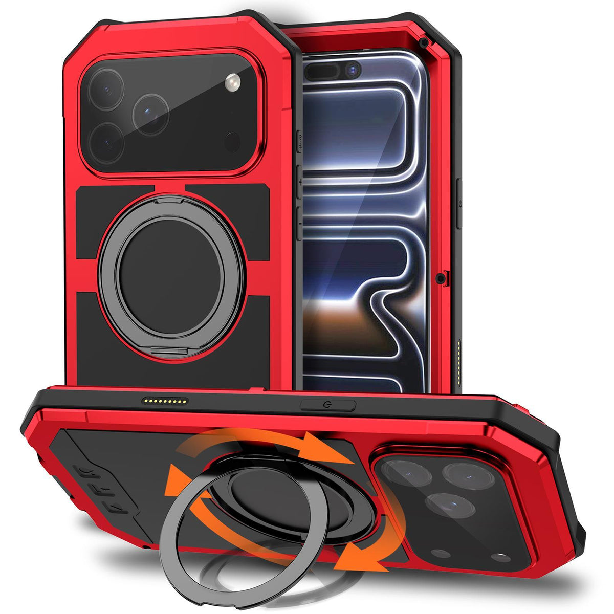 Compatible with iPhone 18 Pro Max R-JUST Life Waterproof Dustproof MagSafe Magnetic Holder Phone Case - Red