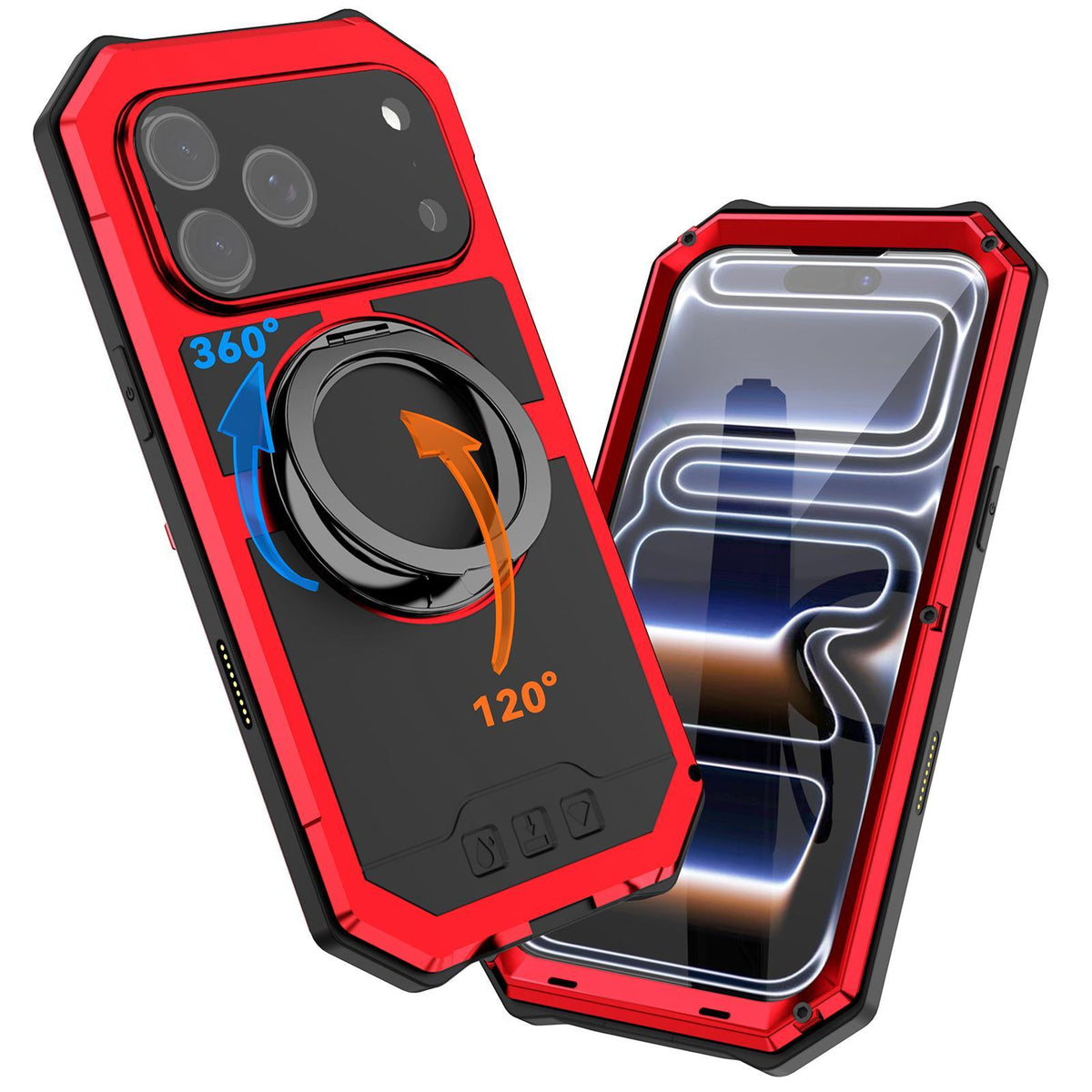 Compatible with iPhone 18 Pro Max R-JUST Life Waterproof Dustproof MagSafe Magnetic Holder Phone Case - Red