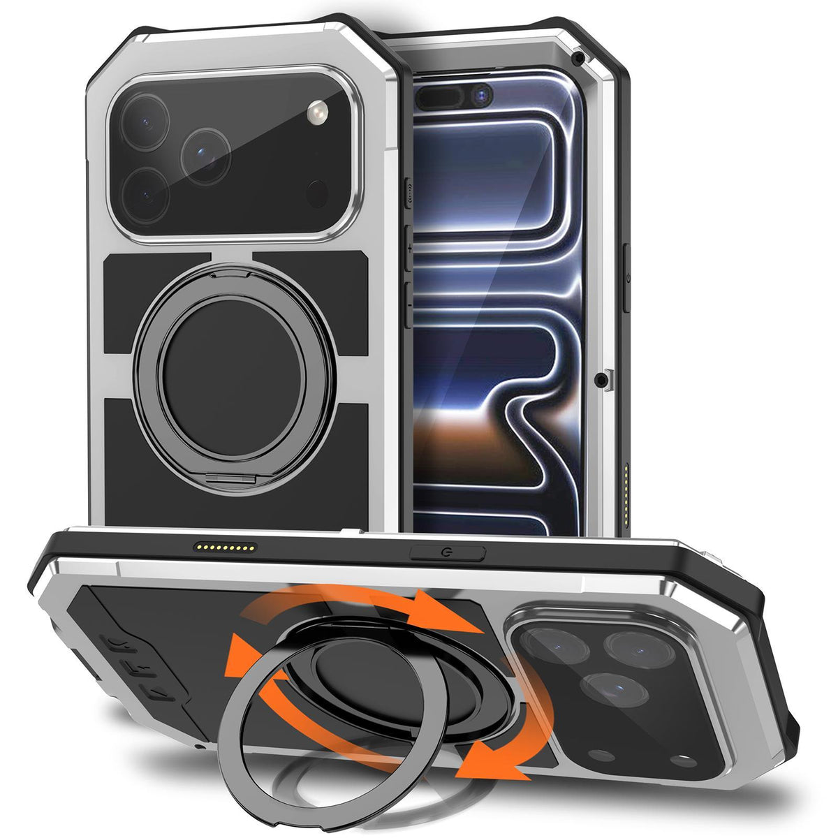 Compatible with iPhone 18 Pro Max R-JUST Life Waterproof Dustproof MagSafe Magnetic Holder Phone Case - Silver