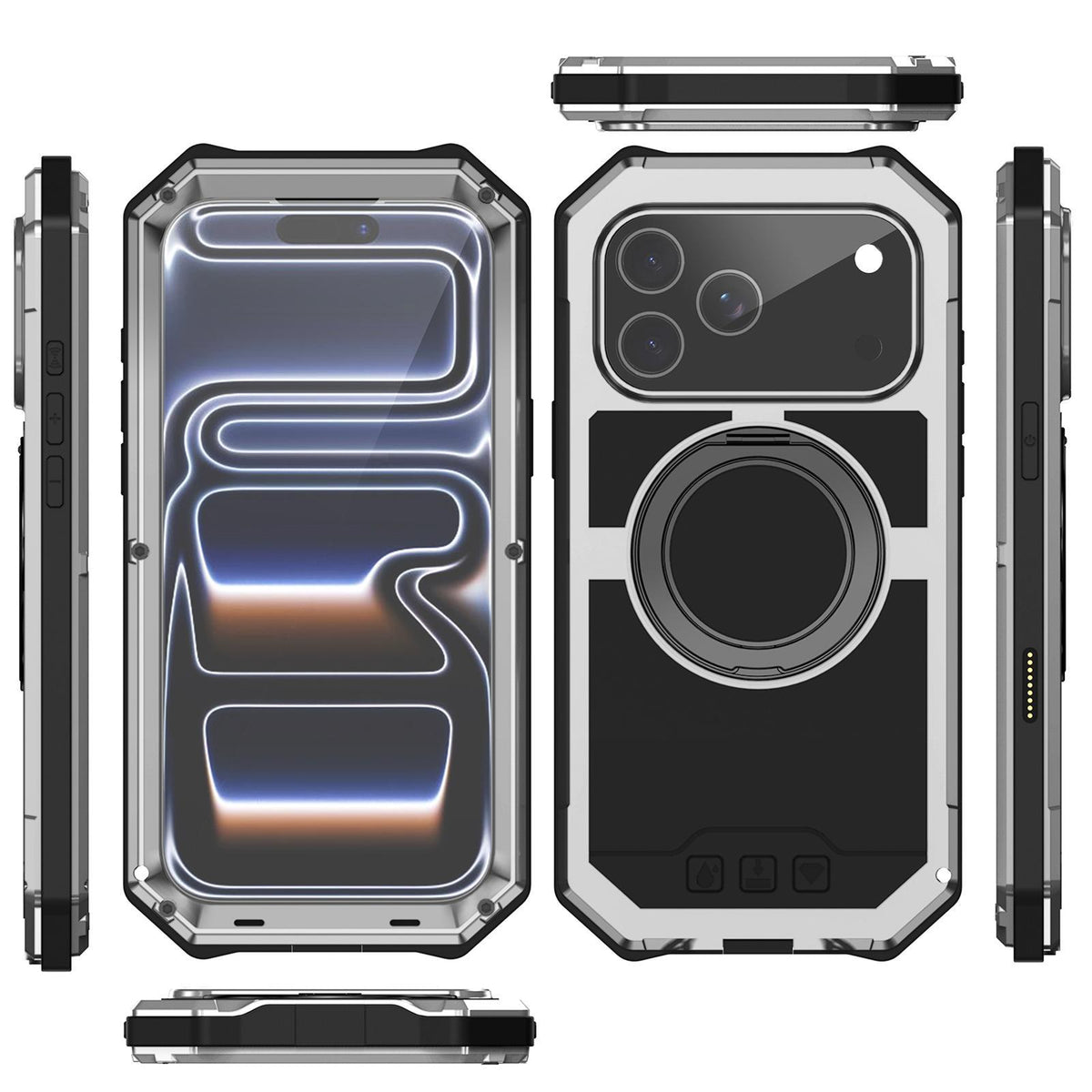 Compatible with iPhone 18 Pro Max R-JUST Life Waterproof Dustproof MagSafe Magnetic Holder Phone Case - Silver