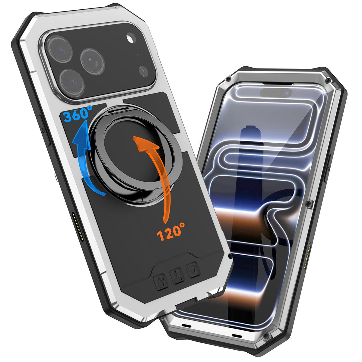 Compatible with iPhone 18 Pro Max R-JUST Life Waterproof Dustproof MagSafe Magnetic Holder Phone Case - Silver