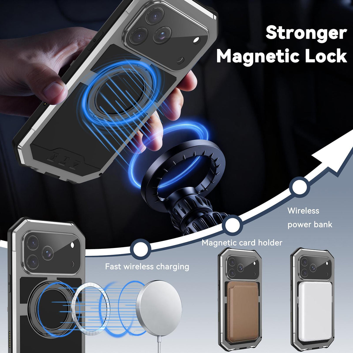 Compatible with iPhone 18 Pro Max R-JUST Life Waterproof Dustproof MagSafe Magnetic Holder Phone Case - Silver