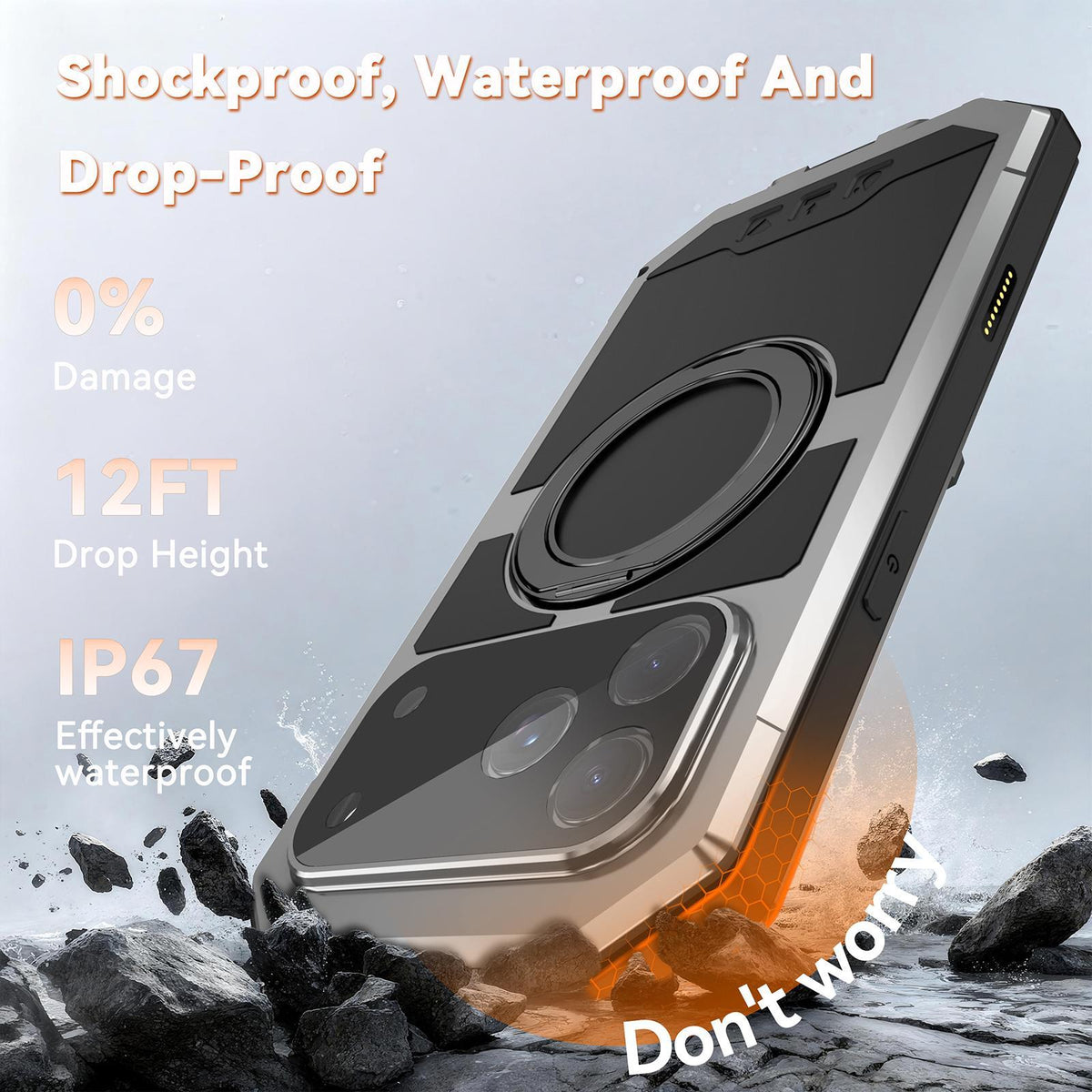 Compatible with iPhone 18 Pro Max R-JUST Life Waterproof Dustproof MagSafe Magnetic Holder Phone Case - Silver