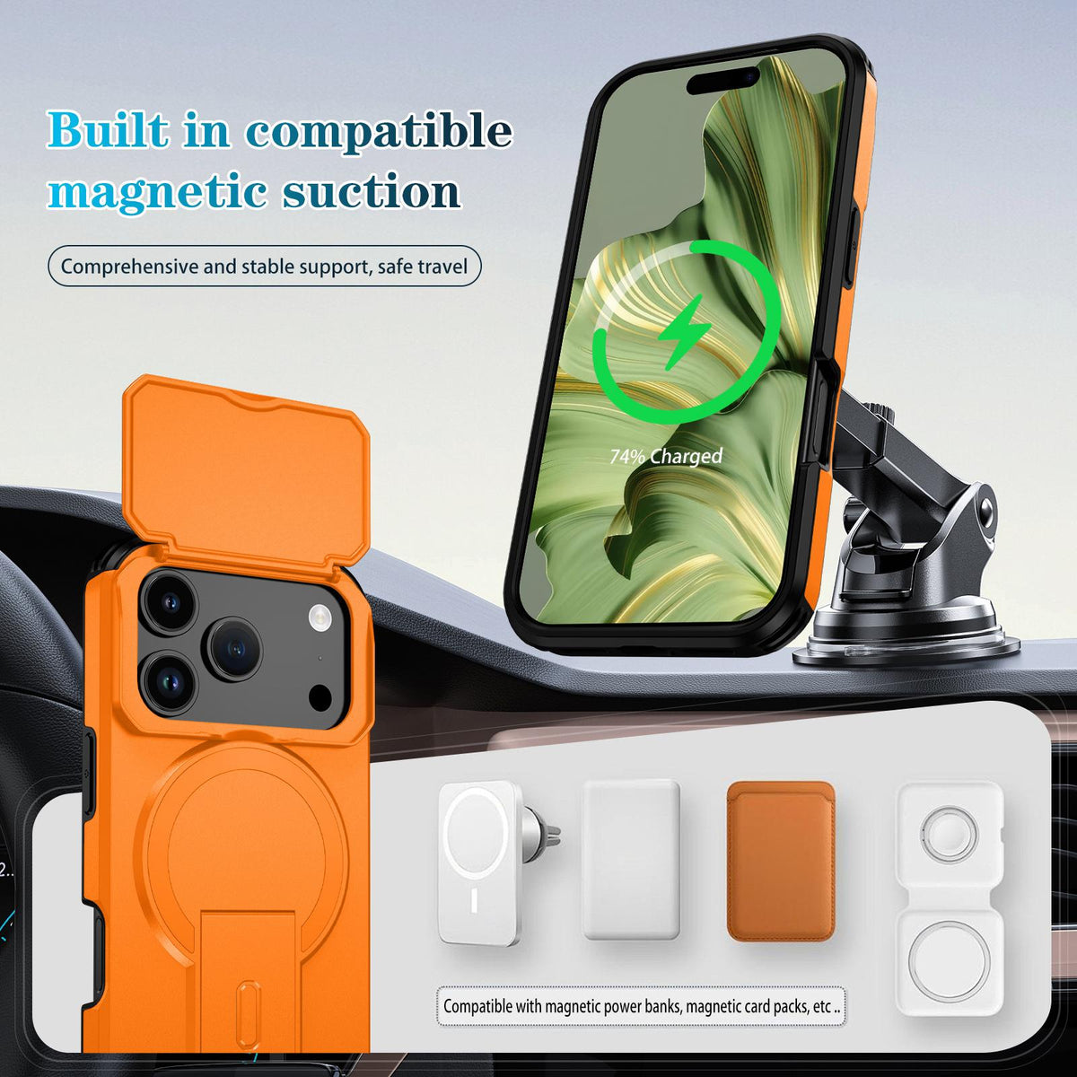 Compatible with iPhone 18 Pro Max Sliding Camshield MagSafe Holder Phone Case - Orange