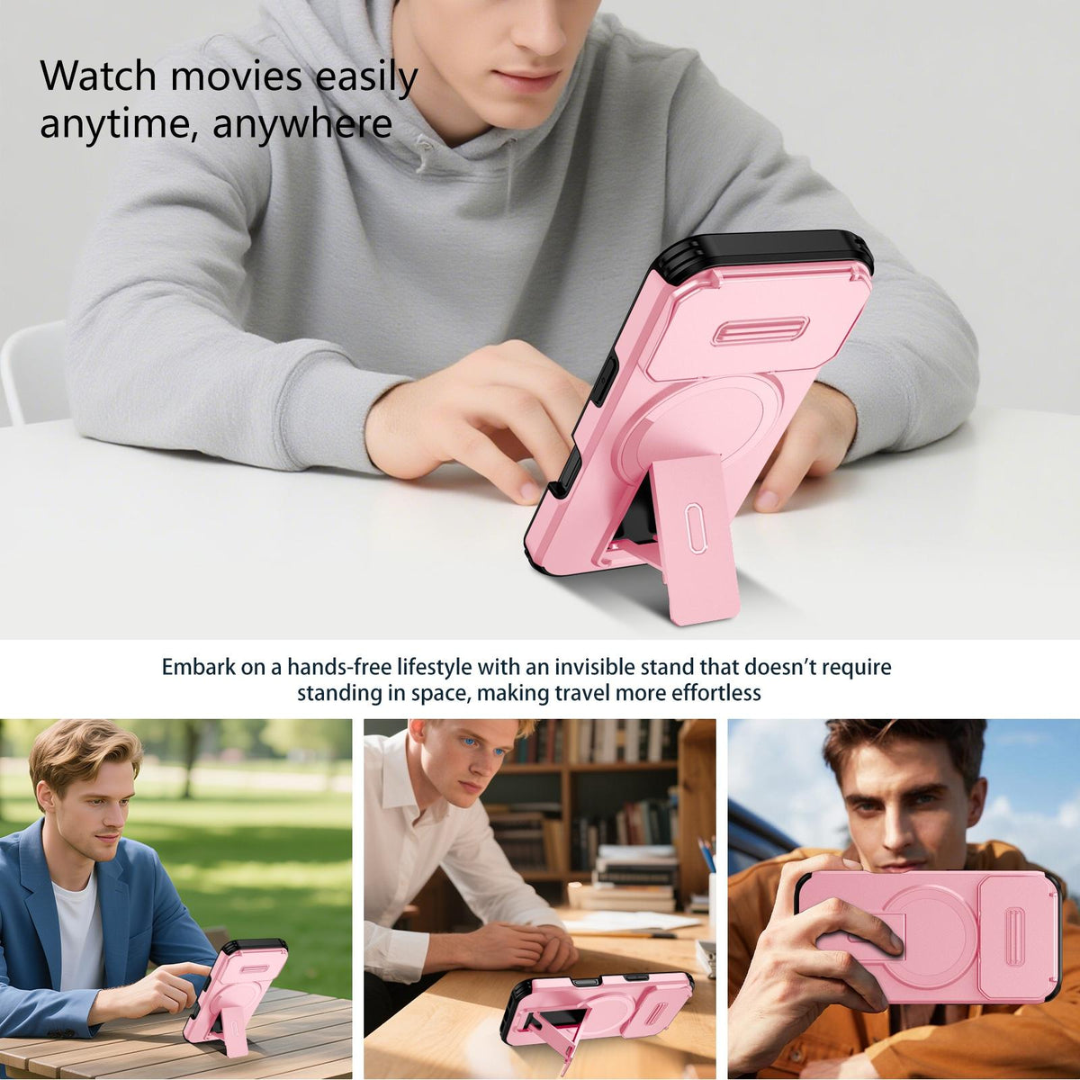 Compatible with iPhone 18 Pro Max Sliding Camshield MagSafe Holder Phone Case - Pink