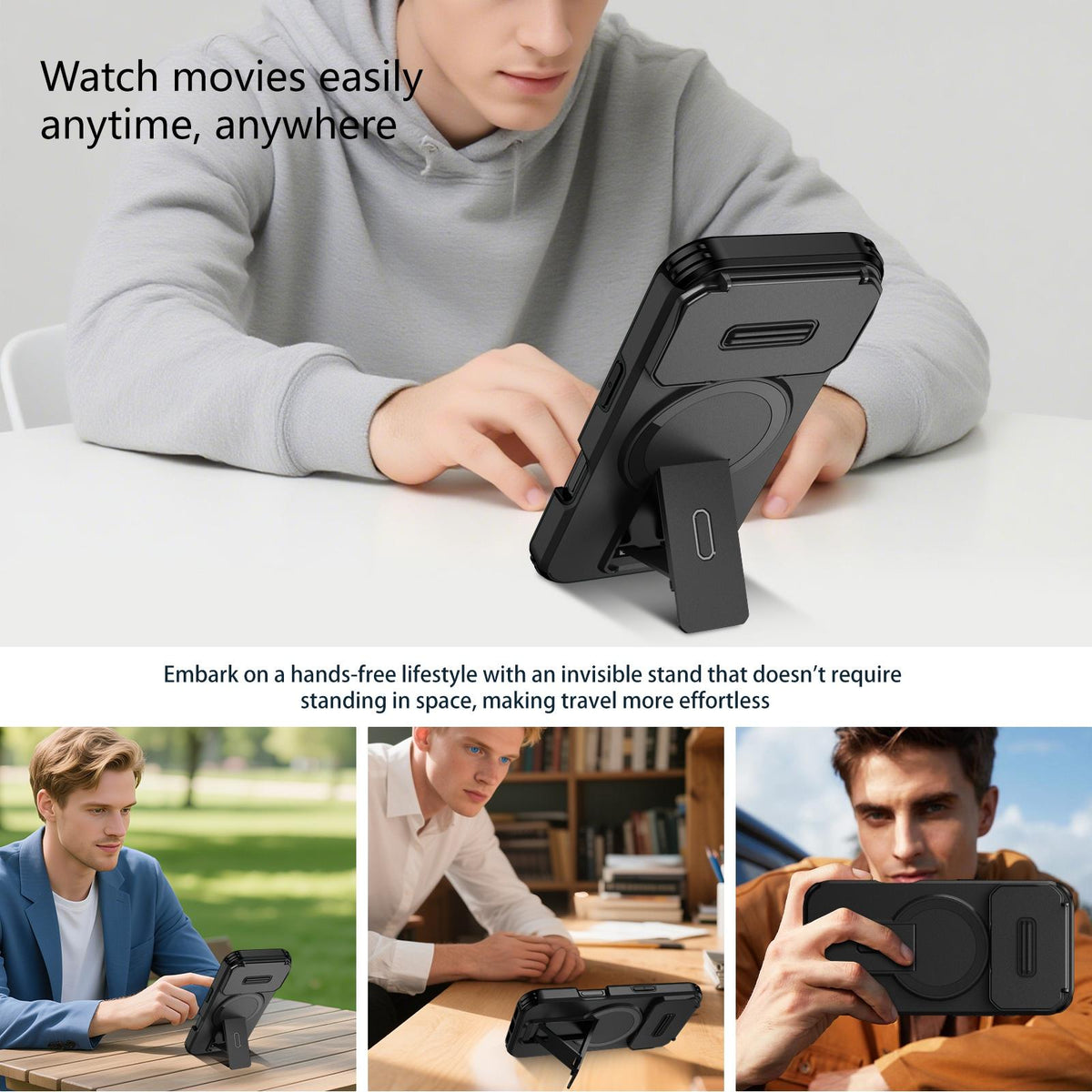 Compatible with iPhone 18 Pro Max Sliding Camshield MagSafe Holder Phone Case - Black