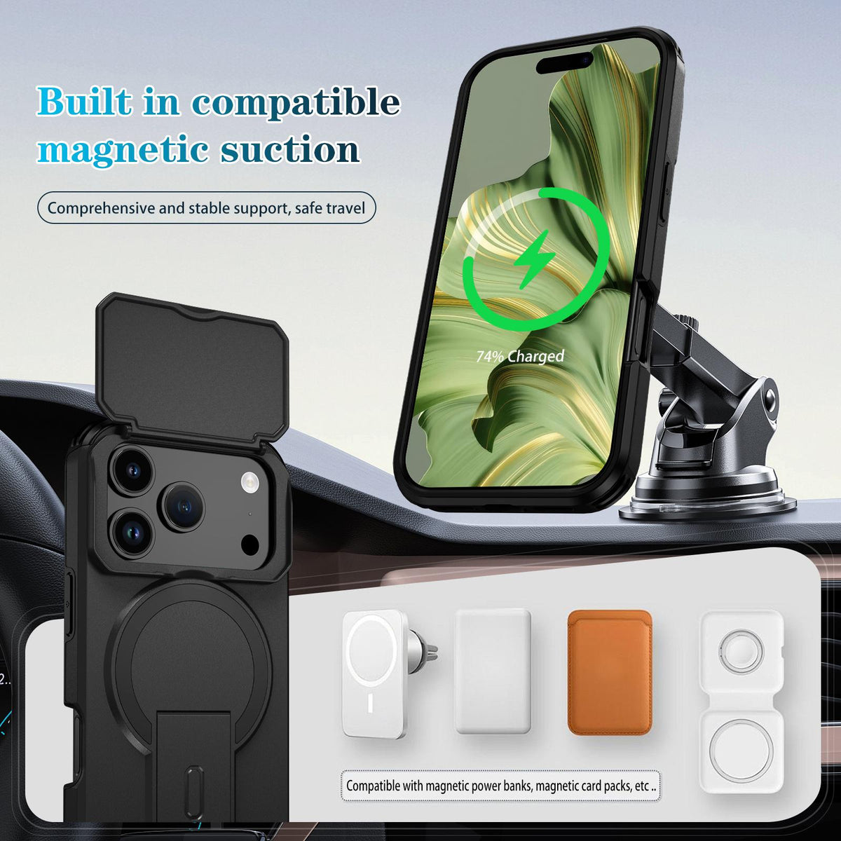 Compatible with iPhone 18 Pro Max Sliding Camshield MagSafe Holder Phone Case - Black