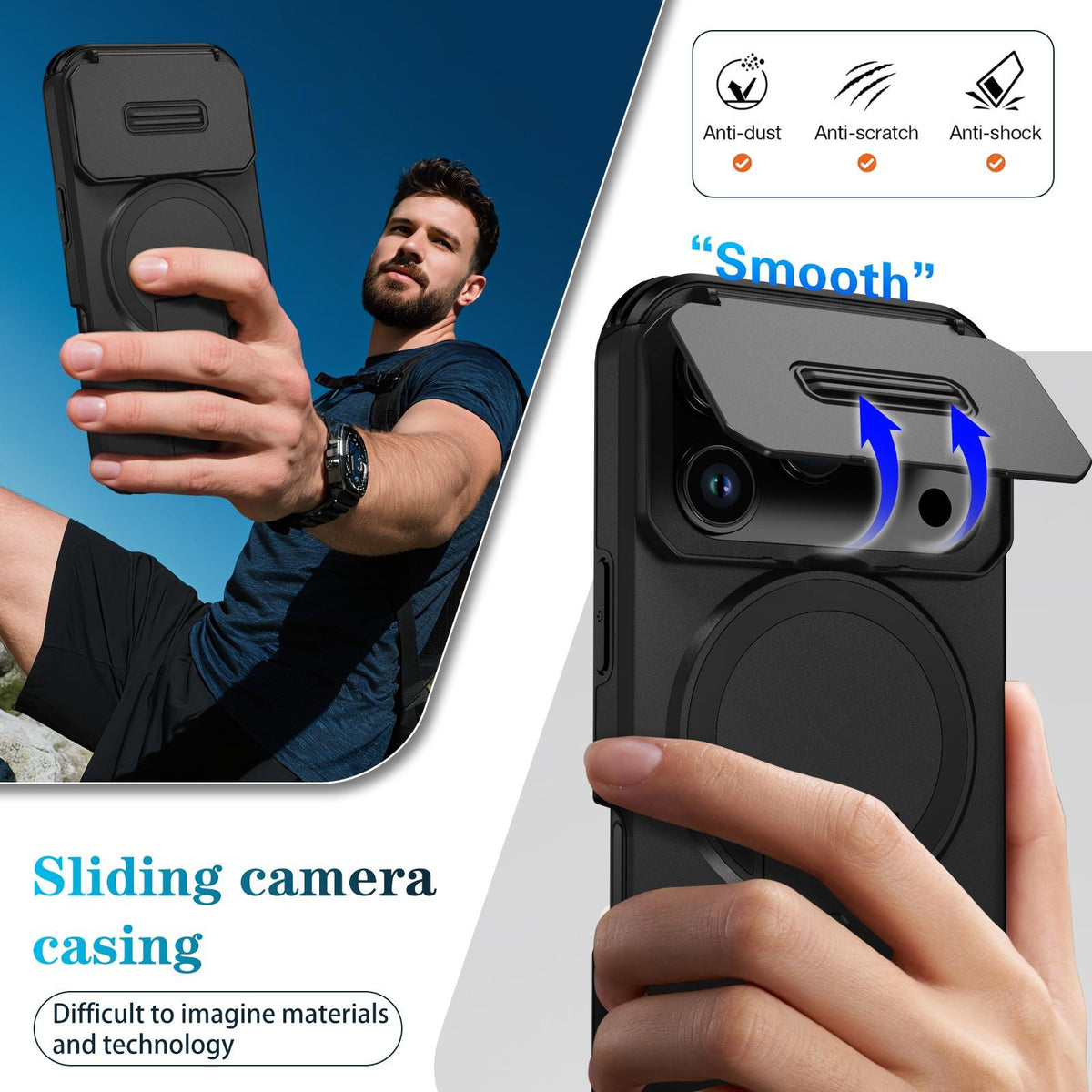 Compatible with iPhone 18 Pro Max Sliding Camshield MagSafe Holder Phone Case - Black