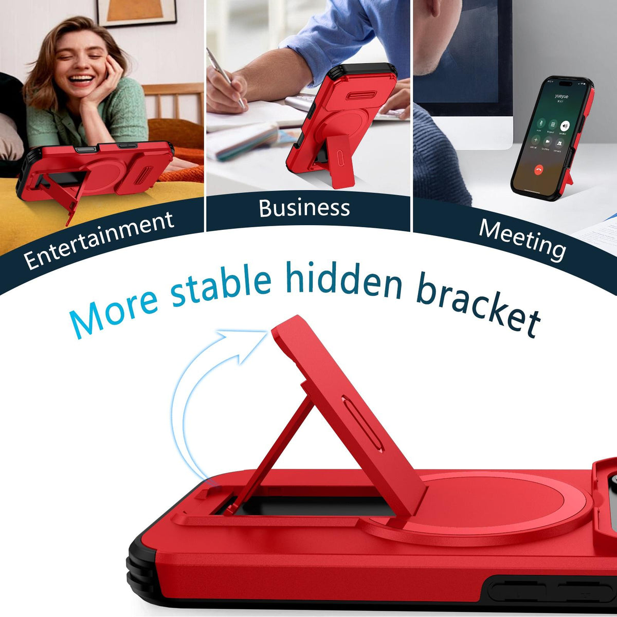 Compatible with iPhone 18 Pro Max Sliding Camshield MagSafe Holder Phone Case - Red