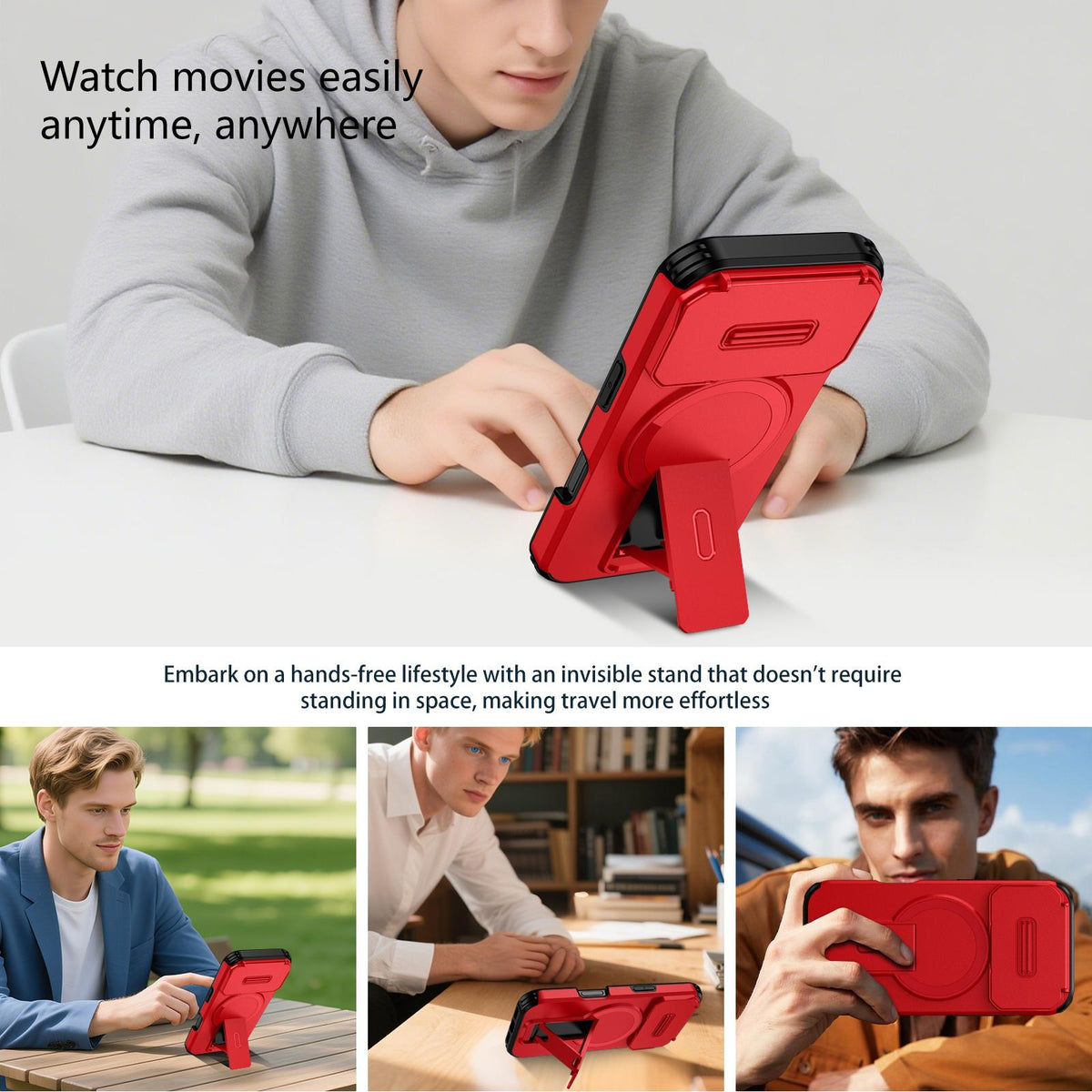 Compatible with iPhone 18 Pro Max Sliding Camshield MagSafe Holder Phone Case - Red