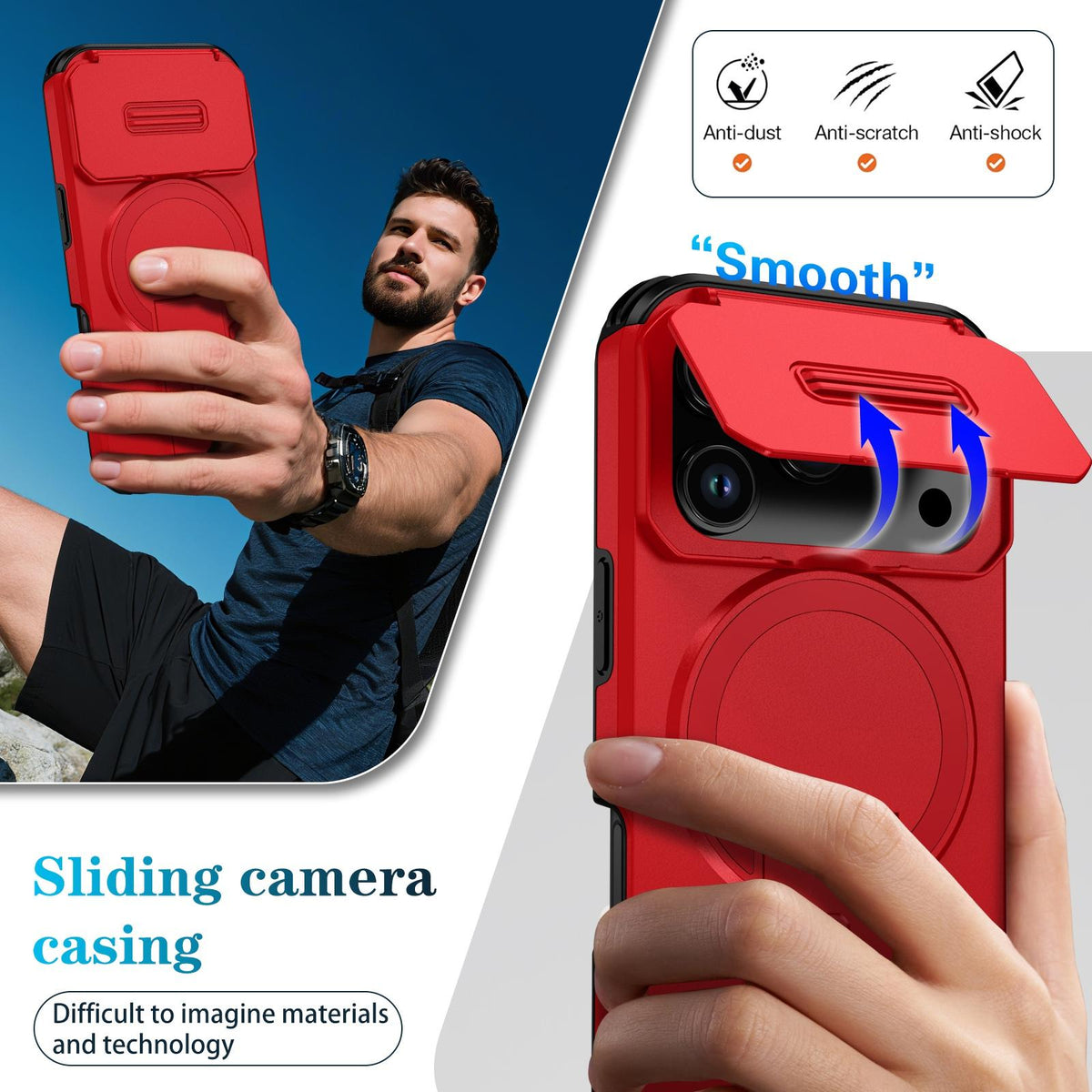 Compatible with iPhone 18 Pro Max Sliding Camshield MagSafe Holder Phone Case - Red