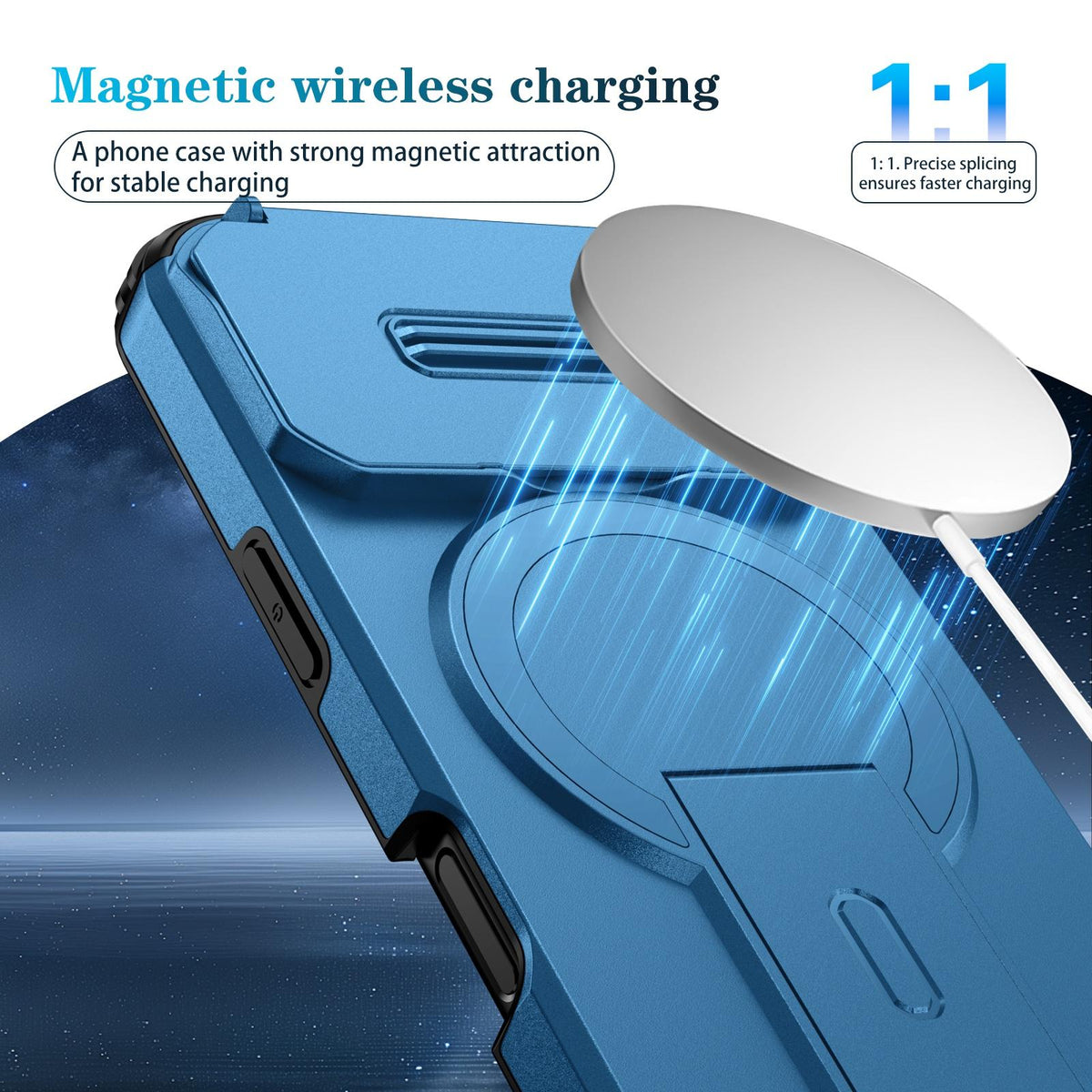 Compatible with iPhone 18 Pro Max Sliding Camshield MagSafe Holder Phone Case - Blue