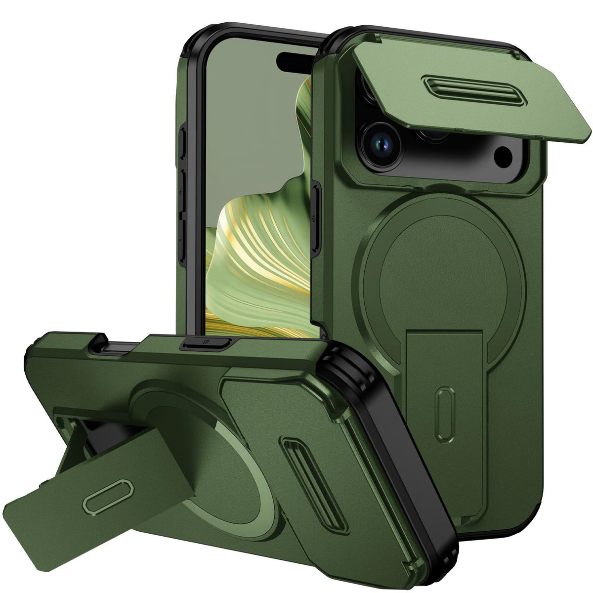 Compatible with iPhone 18 Pro Max Sliding Camshield MagSafe Holder Phone Case - Green
