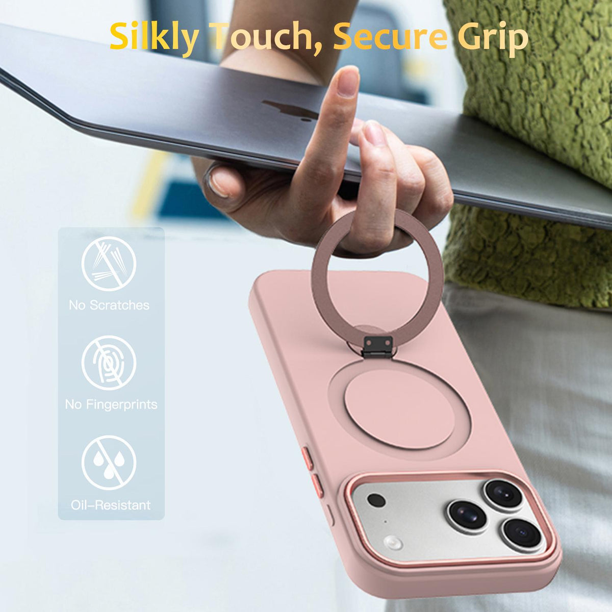 Compatible with iPhone 18 Pro Gen1.5 Pivot Ring Holder TPU Dual-Layer PC Phone Case - Pink