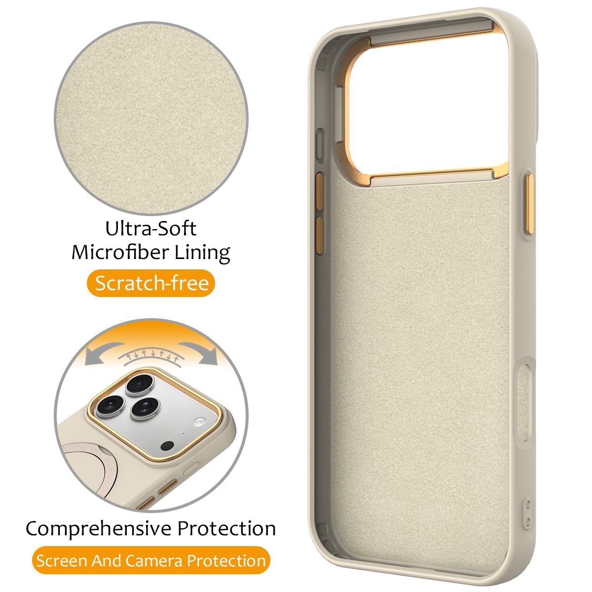Compatible with iPhone 18 Pro Gen1.5 Pivot Ring Holder TPU Dual-Layer PC Phone Case - Apricot