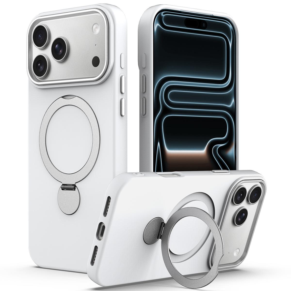 Compatible with iPhone 18 Pro Max Gen1.5 Pivot Ring Holder TPU Dual-Layer PC Phone Case - White