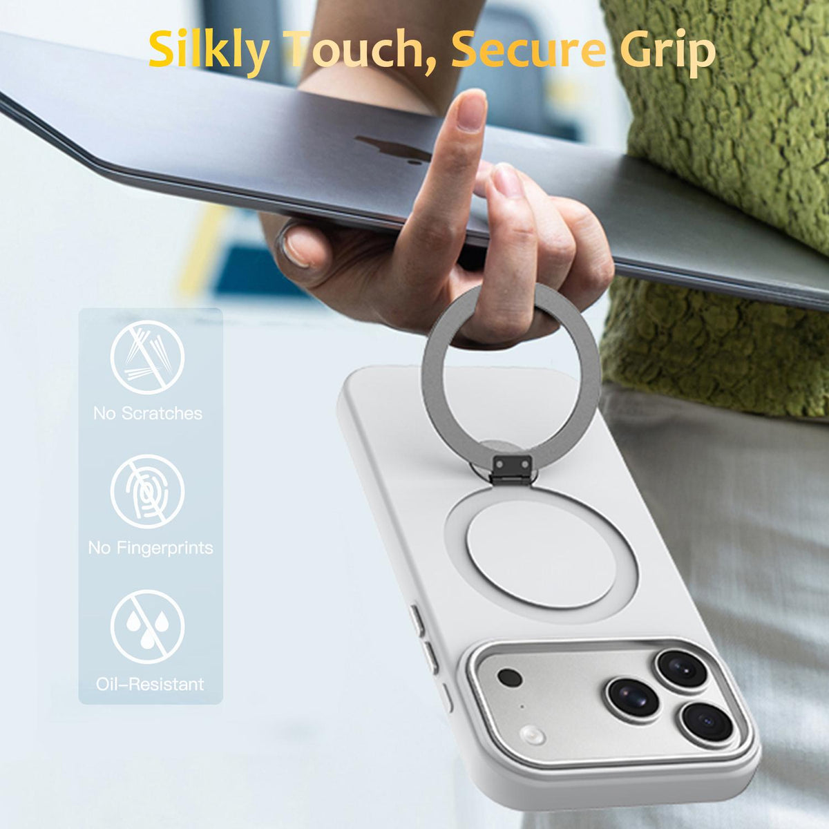 Compatible with iPhone 18 Pro Max Gen1.5 Pivot Ring Holder TPU Dual-Layer PC Phone Case - White