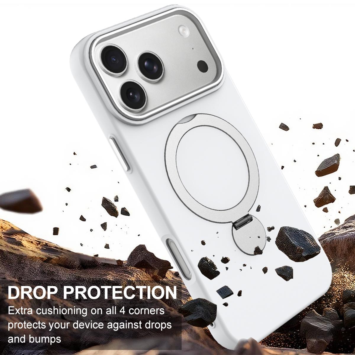 Compatible with iPhone 18 Pro Max Gen1.5 Pivot Ring Holder TPU Dual-Layer PC Phone Case - White