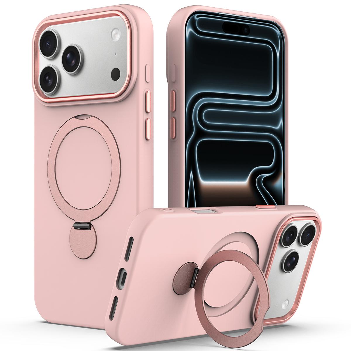 Compatible with iPhone 18 Pro Max Gen1.5 Pivot Ring Holder TPU Dual-Layer PC Phone Case - Pink
