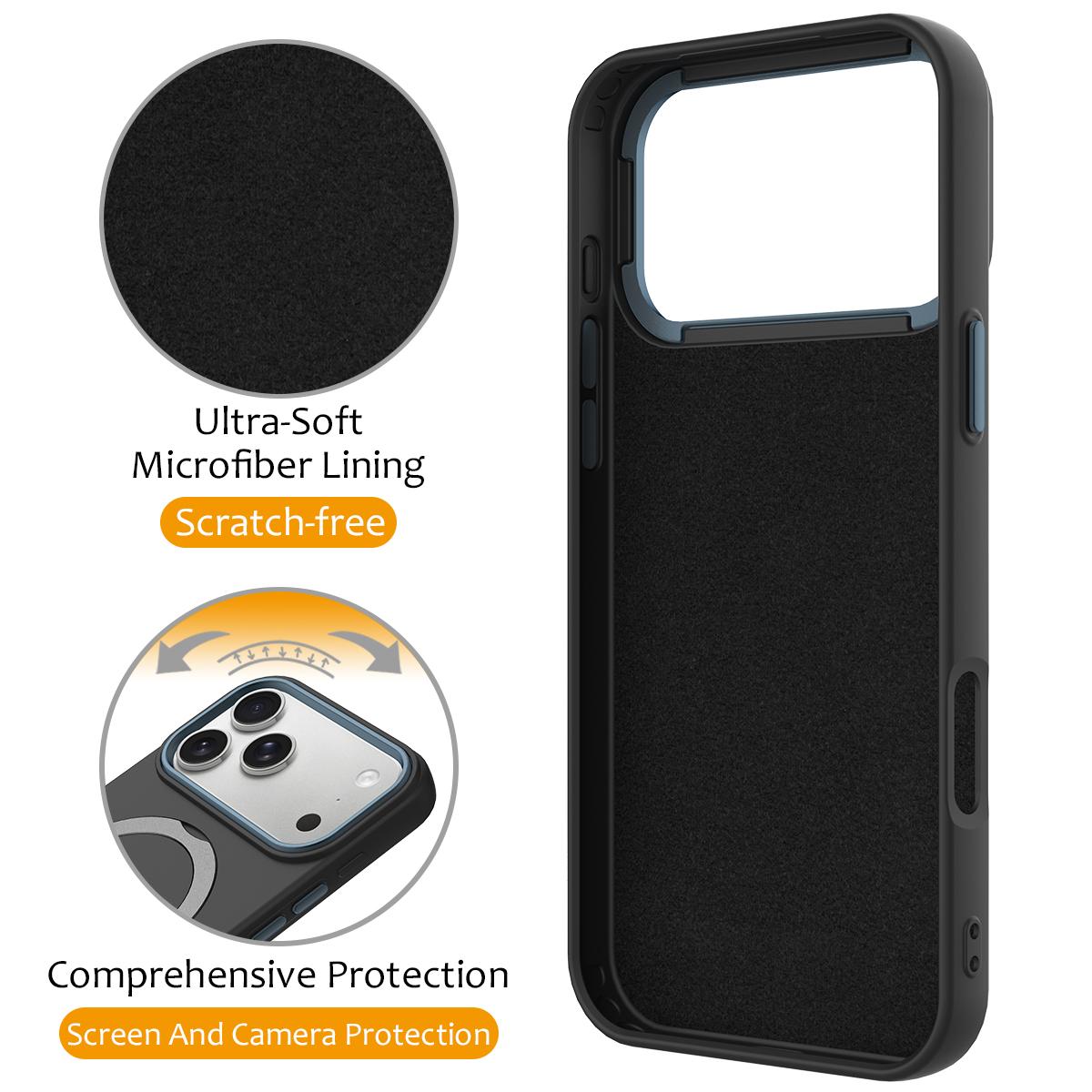 Compatible with iPhone 18 Pro Max Gen1.5 Pivot Ring Holder TPU Dual-Layer PC Phone Case - Black