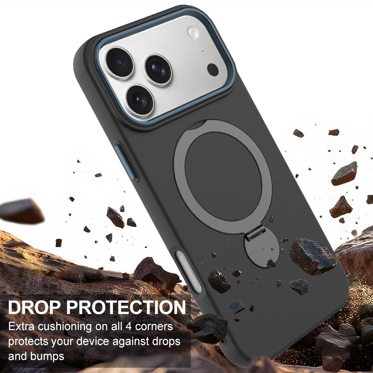Compatible with iPhone 18 Pro Max Gen1.5 Pivot Ring Holder TPU Dual-Layer PC Phone Case - Black