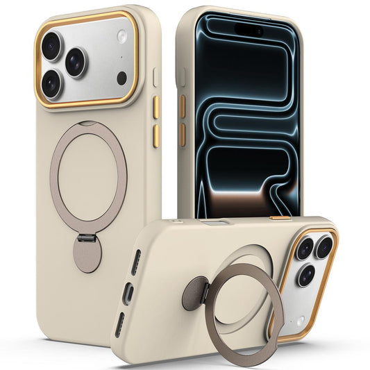 Compatible with iPhone 18 Pro Max Gen1.5 Pivot Ring Holder TPU Dual-Layer PC Phone Case - Apricot