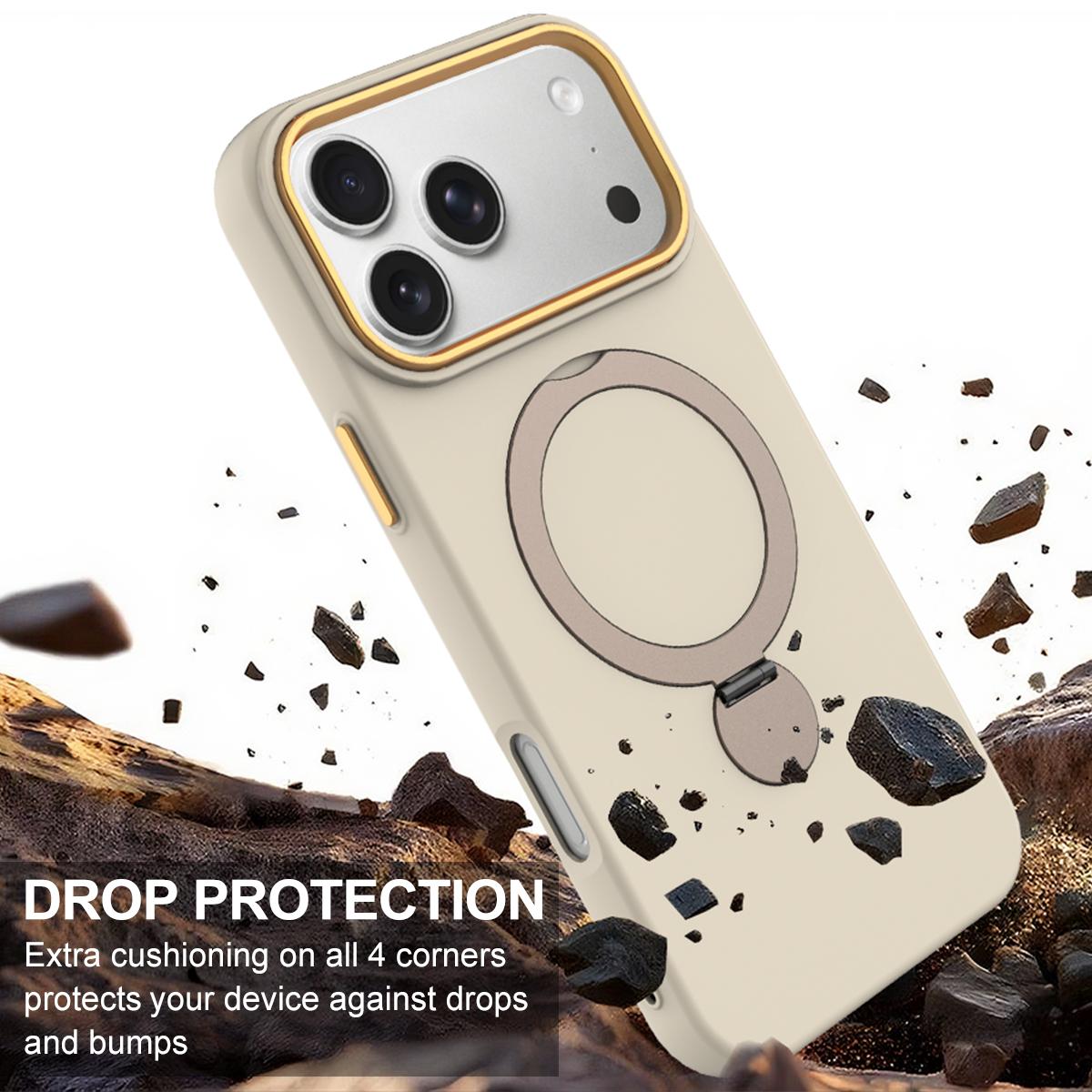 Compatible with iPhone 18 Pro Max Gen1.5 Pivot Ring Holder TPU Dual-Layer PC Phone Case - Apricot