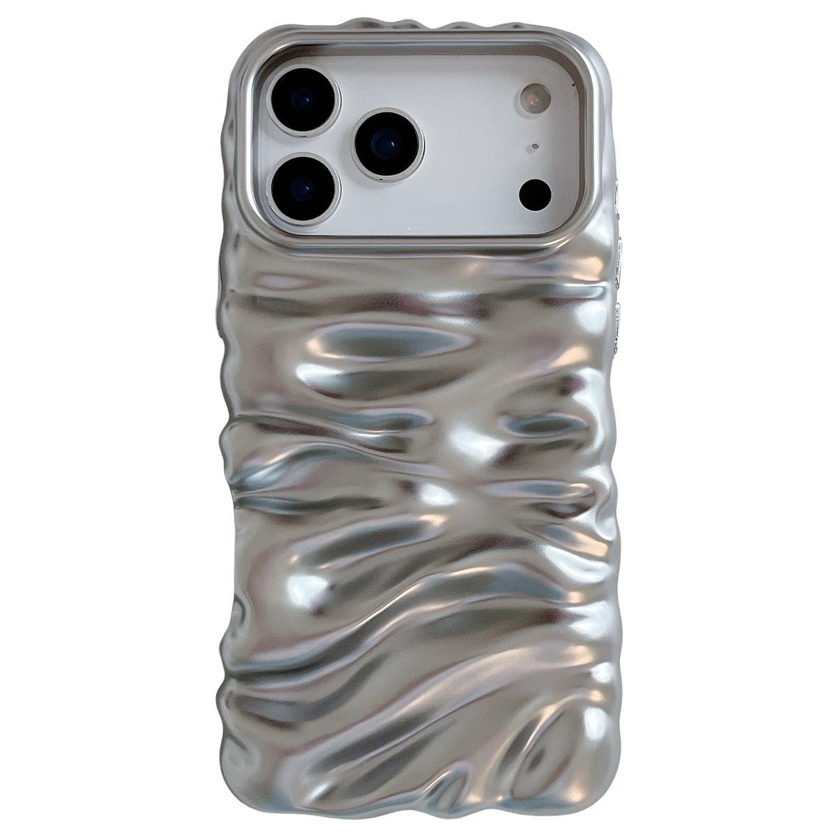 Compatible with iPhone 18 Pro Cream Texture Electroplating TPU Full Coverage Phone Case - Matte Silver