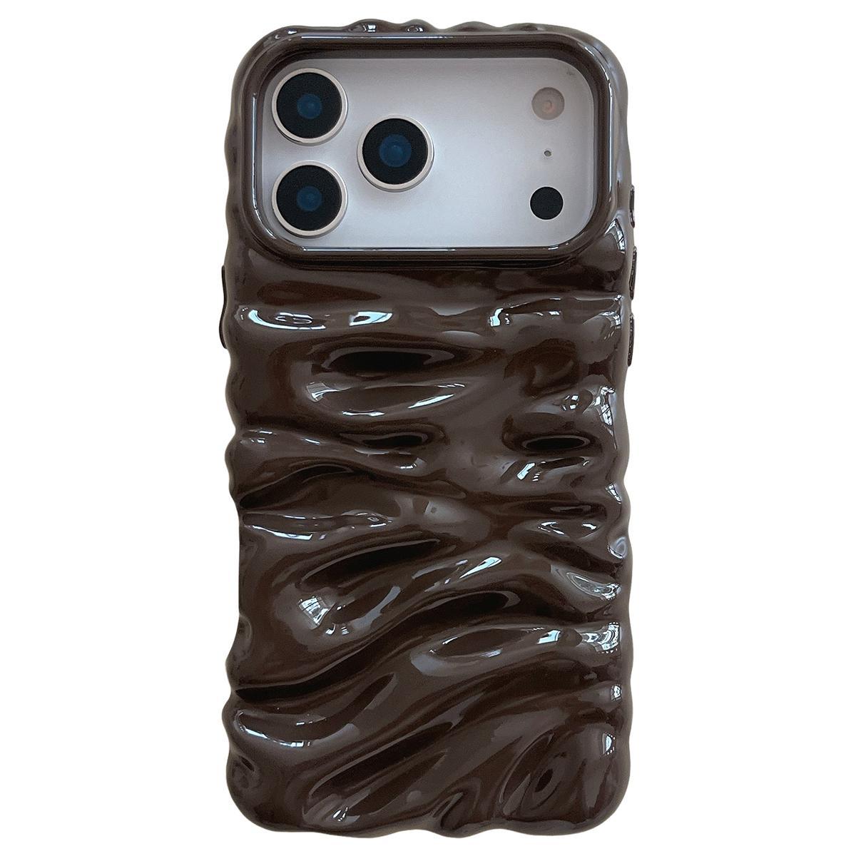 Compatible with iPhone 18 Pro Max Cream Texture Electroplating TPU Full Coverage Phone Case - Chocolate