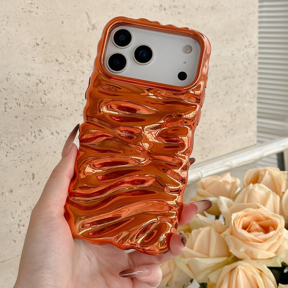 Compatible with iPhone 18 Pro Max Cream Texture Electroplating TPU Full Coverage Phone Case - Orange