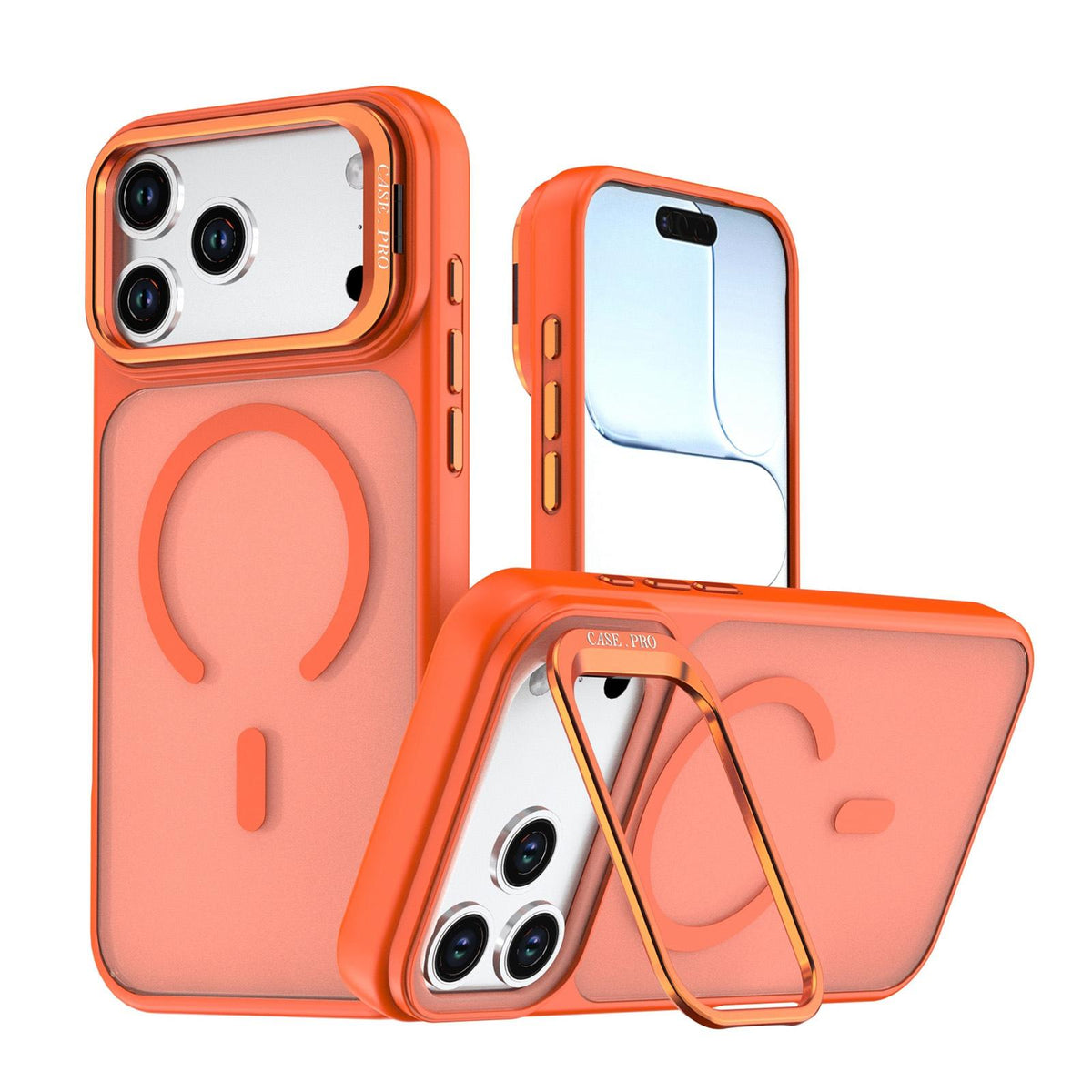 Compatible with iPhone 18 Pro Max Bright Color Frosted Skin-feel Camera Bracket Magsafe Phone Case - Orange