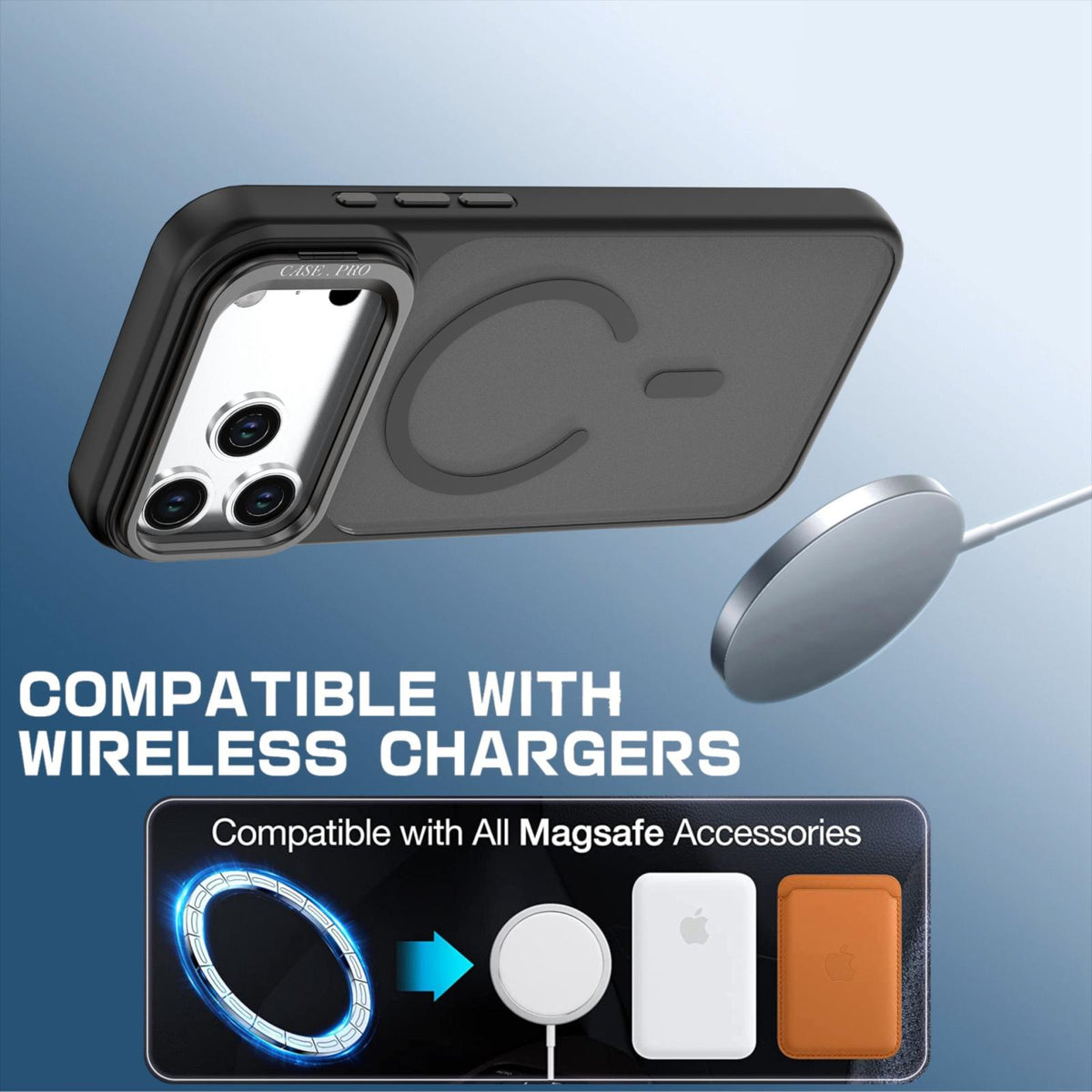 Compatible with iPhone 18 Pro Max Bright Color Frosted Skin-feel Camera Bracket Magsafe Phone Case - Black