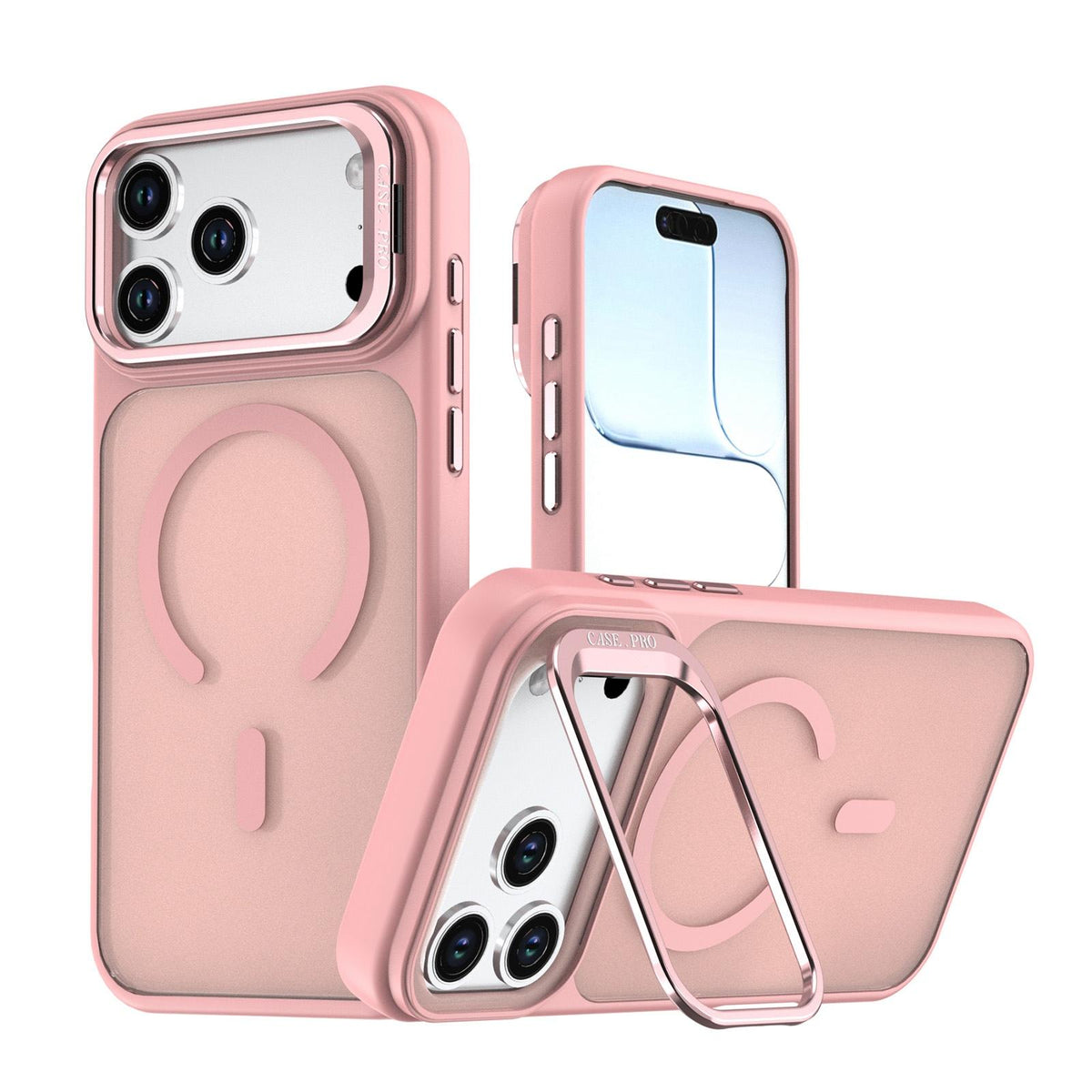 Compatible with iPhone 18 Pro Max Bright Color Frosted Skin-feel Camera Bracket Magsafe Phone Case - Pink