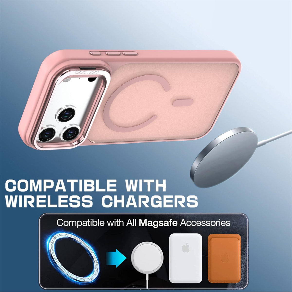Compatible with iPhone 18 Pro Max Bright Color Frosted Skin-feel Camera Bracket Magsafe Phone Case - Pink