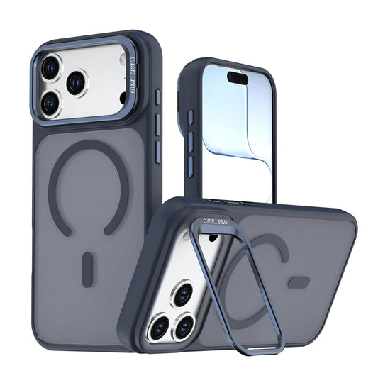 Compatible with iPhone 18 Pro Max Bright Color Frosted Skin-feel Camera Bracket Magsafe Phone Case - Blue
