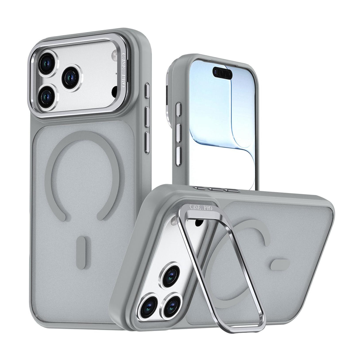 Compatible with iPhone 18 Pro Max Bright Color Frosted Skin-feel Camera Bracket Magsafe Phone Case - Grey