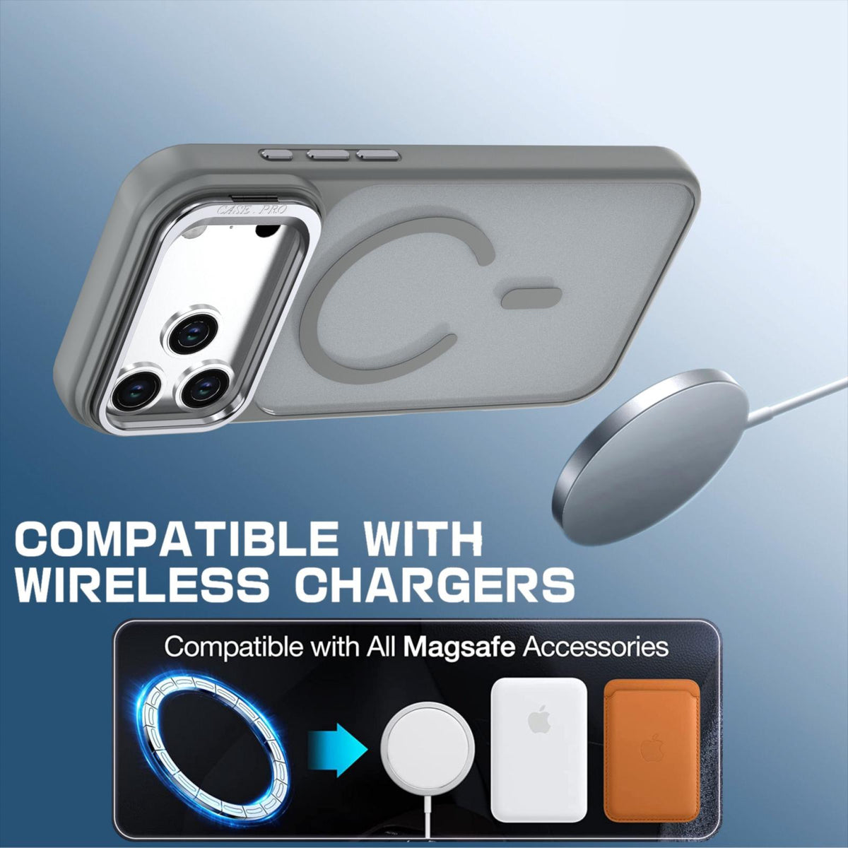 Compatible with iPhone 18 Pro Max Bright Color Frosted Skin-feel Camera Bracket Magsafe Phone Case - Grey