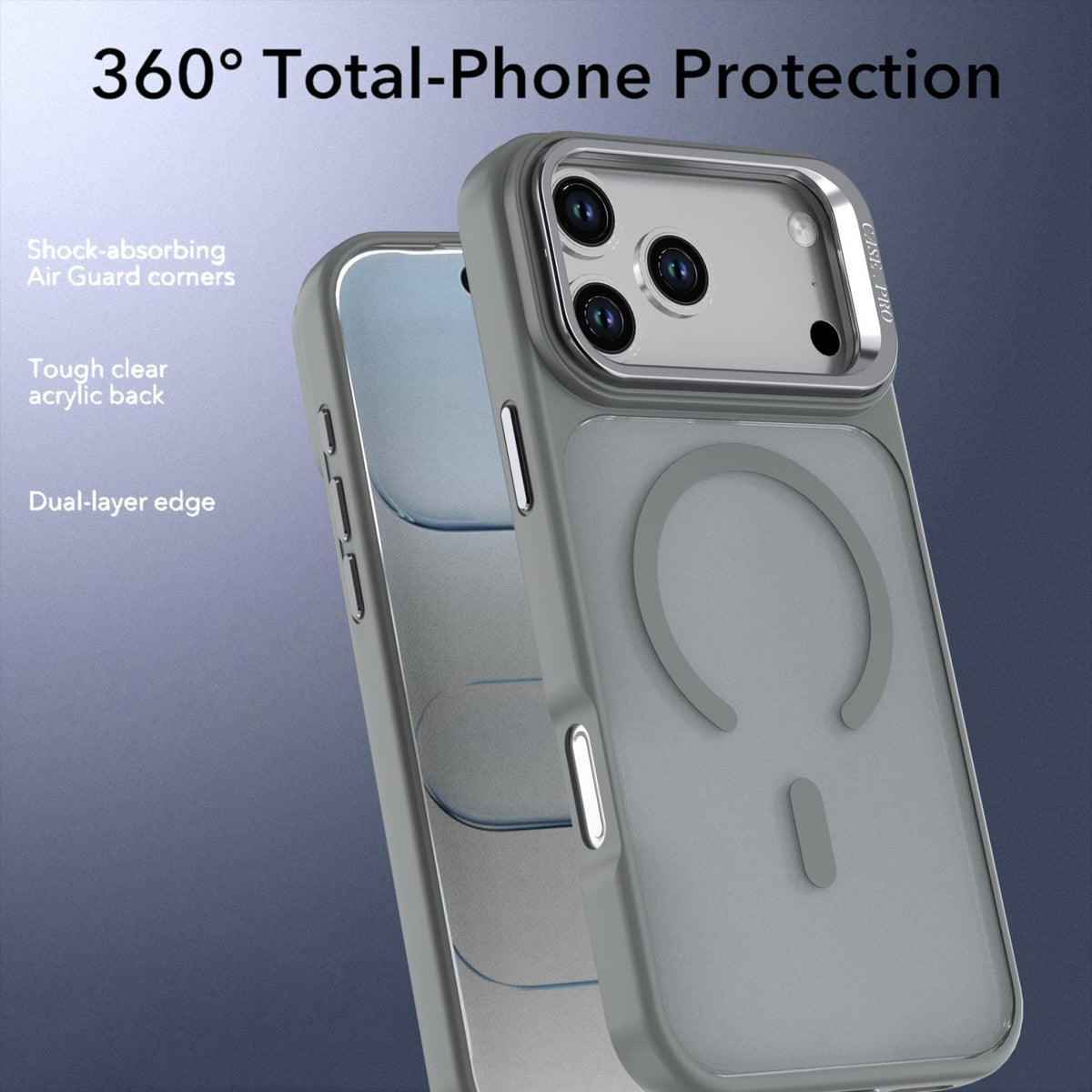 Compatible with iPhone 18 Pro Max Bright Color Frosted Skin-feel Camera Bracket Magsafe Phone Case - Grey